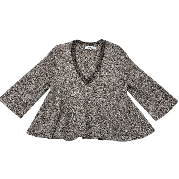 APIECE APART Sweater Deep Plunging V-neck Brown Marled Peplum Hem Size Medium - Picture 7 of 13